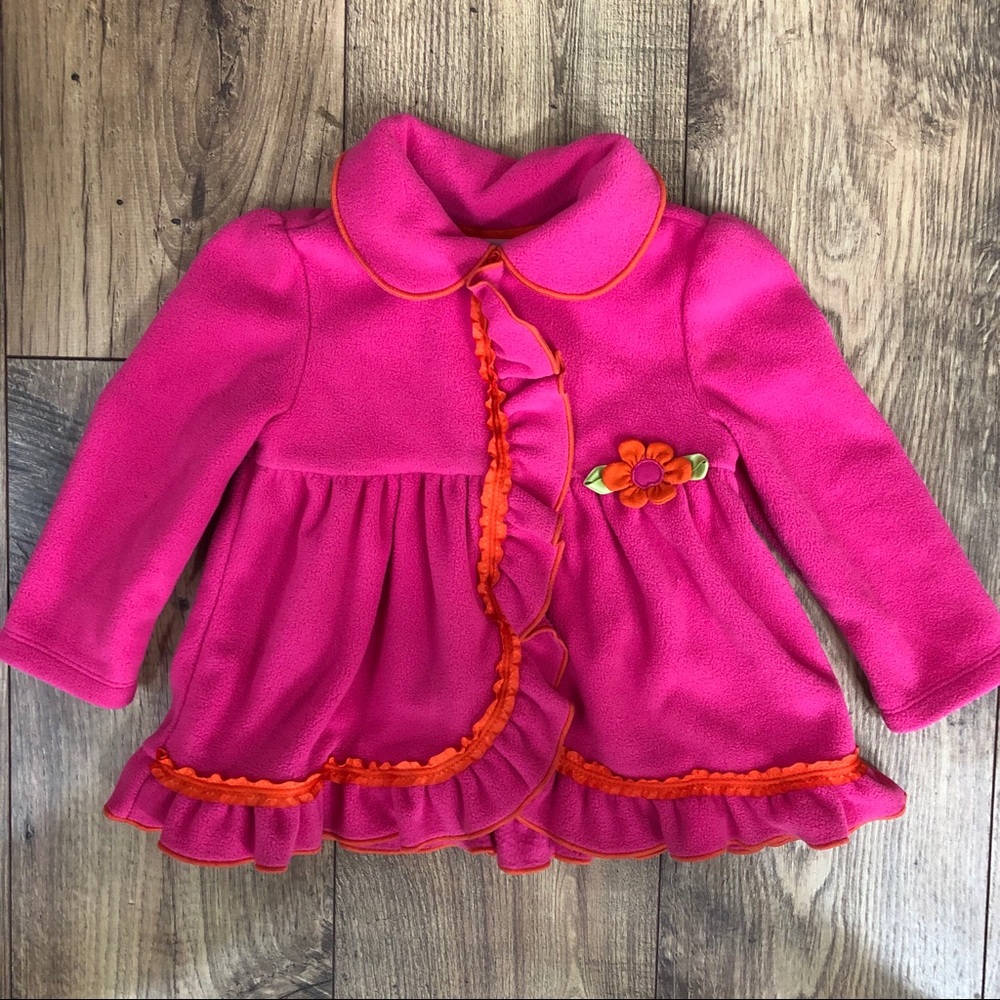 Fleece peacoat ruffles & flower baby girl 18 mo